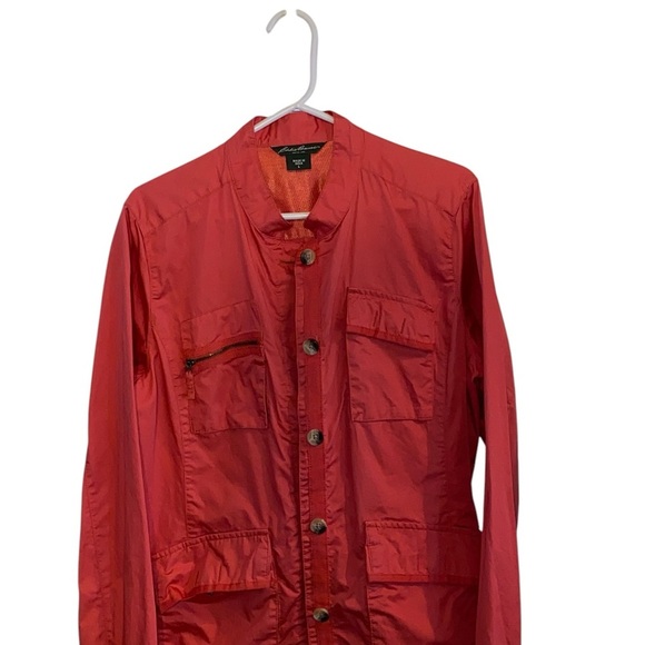 Eddie Bauer 100% Cotton persimmon orange  Lightweight Button Fall Utility Jacket - Picture 5 of 11